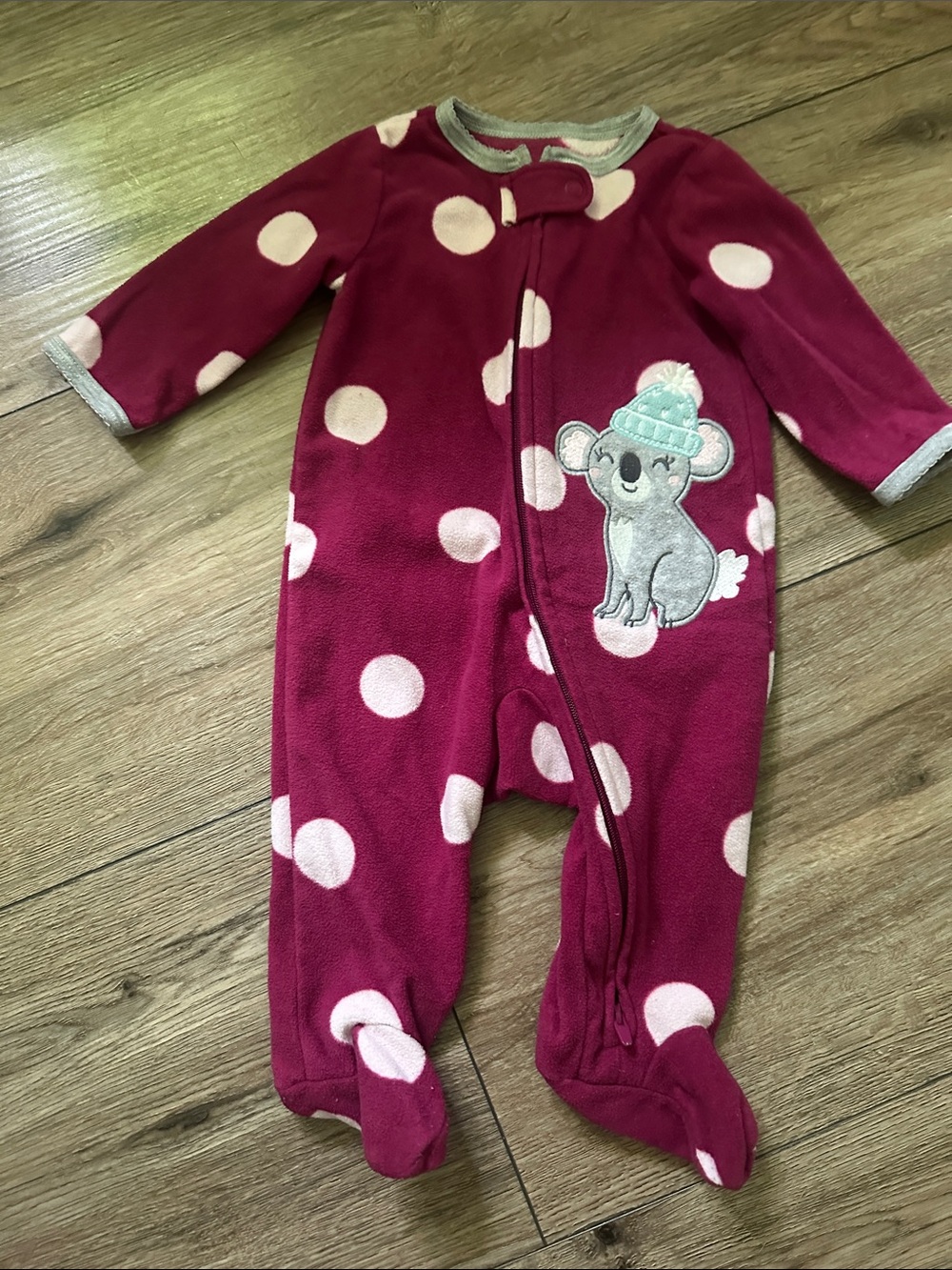 Carter's Magenta Polka Dot Fleece Footed One-Piece with Koala